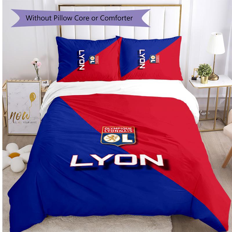 Lyon FC Printed 3PCS Bedding Set Breathable Duvet Cover with Pillowcases Decorative Bed Linen for Bedroom Home