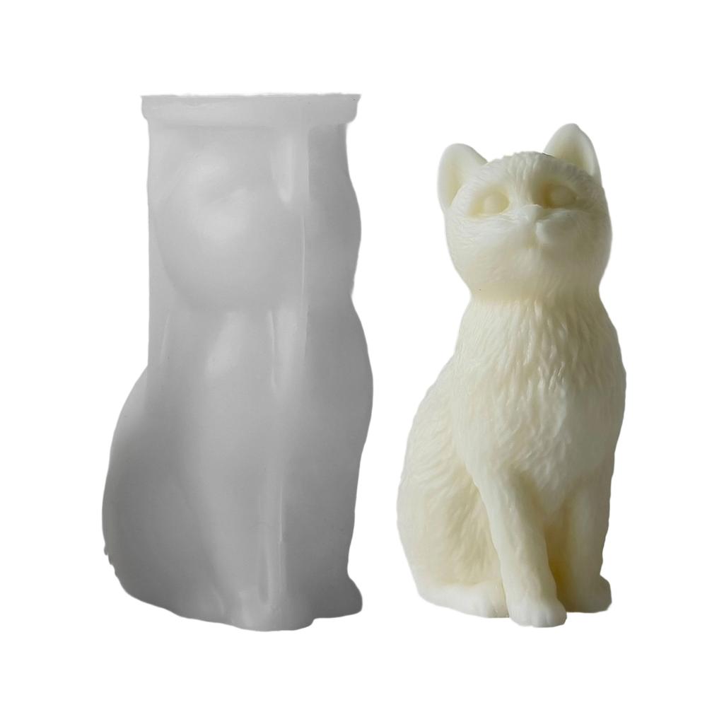 Easy to Clean Silicone Candle Mold Soap Moulds Sitting Cat Shape Resin Project Moulds Silicone Texture for Candle