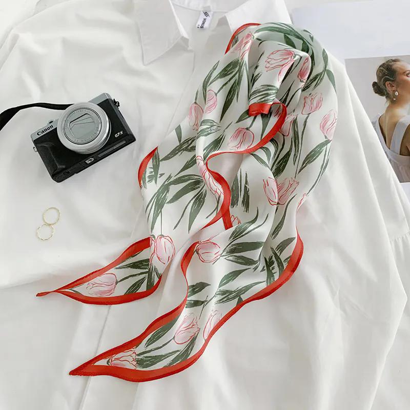 WTEMPO Retro Elegant Fashion Women's Flower Printed Soft Thin Silk Scarves Spring Summer Versatile Casual Outdoor Sunscreen Scarves