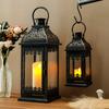 Set of Two Black Metal Lantern with Hanging Top Candle Lantern for Home Decor