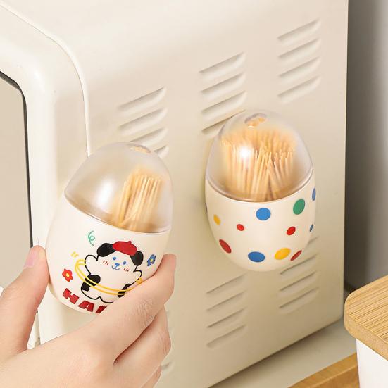 Magnetic Toothpick Box Cartoon Dog Dot Pattern Toothpick Holder Dispenser Fridge Magnet Dust-proof Kitchen Toothpick Organizer Container