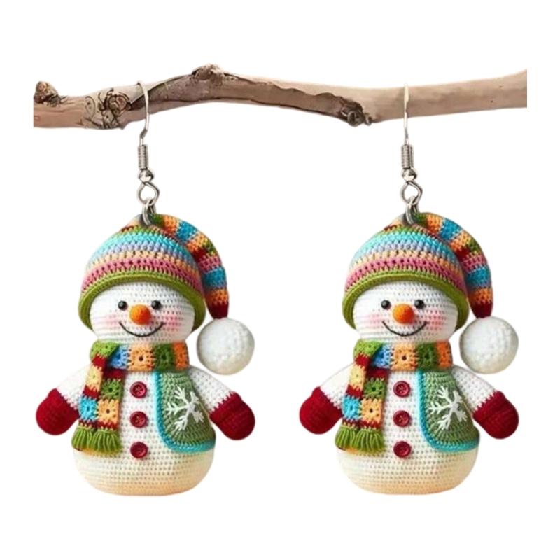 Stylish Snowman Ear Jewelry Acrylic Texture Party Earrings Fashion Geometric Pendant Accessories for Party and Daily