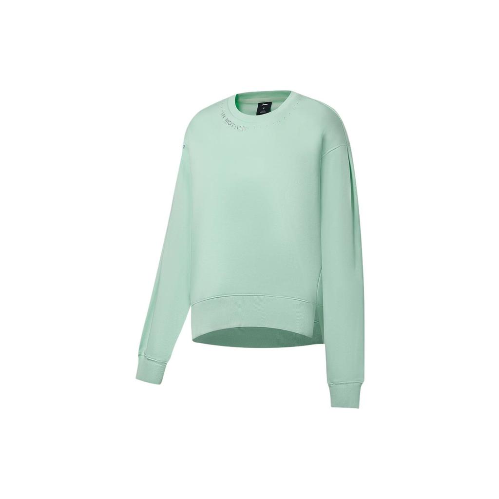 Li Ning Fitness Series Letter Print Pattern Round Neck Pullover Long Sleeve Sweatshirt Women Sweatshirt Light-Green AWDSB10-1