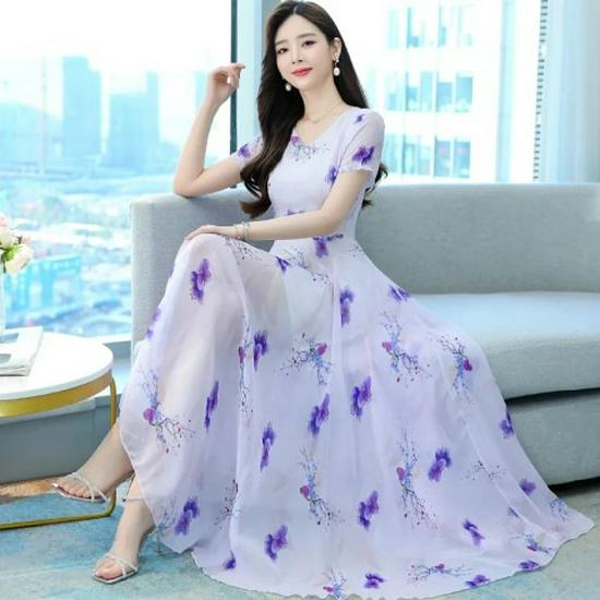 Summer 2022 Retro Slim-Fit Printed Dress with Waist Definition and Short Sleeves