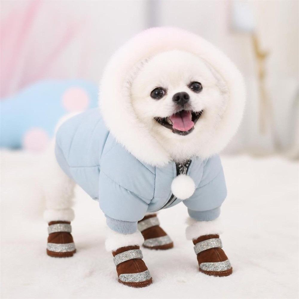 4Pcs Plush Winter Dog Shoes Anti-slip Cats Puppy Socks Fashion Pet Shoes Cat
