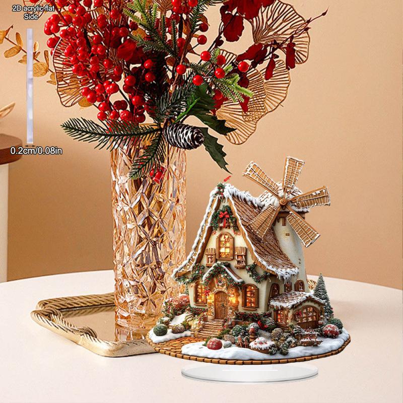 2D Flat, Gingerbread Wooden Cabin Acrylic Acrylic Desktop Decoration, with Base, Suitable for wall decoration, porch, room, villa, accents Home, Hallw