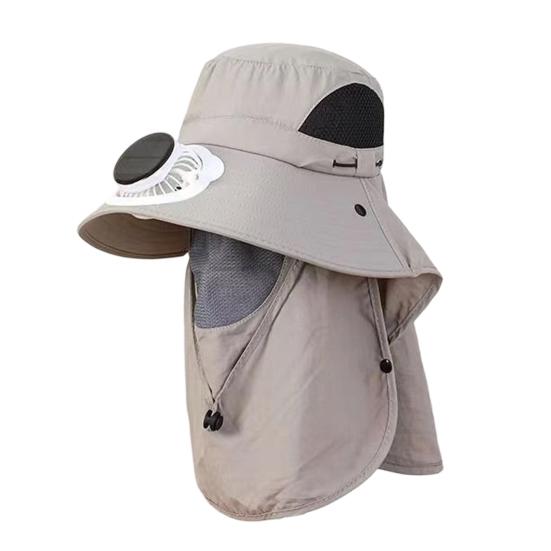 Solar Fan Sun Hat Outdoor Cooling Fan Hat with Neck светло-серый