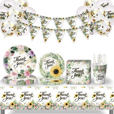 Fournitures de Fête Feuilles d'Eucalyptus Thème Fête d'Anniversaire Fête Couverts Drapeau Papier Serviette en Papier Gobelet Nappe Bannière Couverts