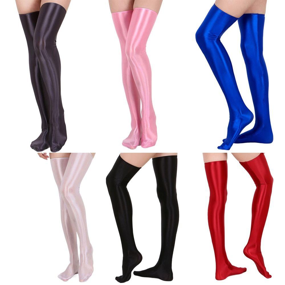 Long Overknee Women Smooth Oil Glossy Socks Elastic Sexy Stockings Oil Socks  Night Club Party