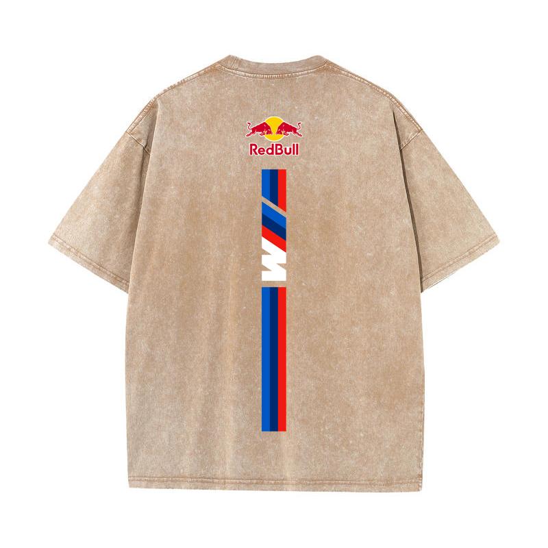 XHBM Estate Tuta da Corsa F1 Red Bull Manica Corta T-shirt Lavaggio Vintage Girocollo