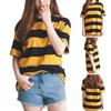 Women Yellow and Black Striped Round Neck Collar Loosen Half Sleeve T-Shirt  Casual Blouse Tops