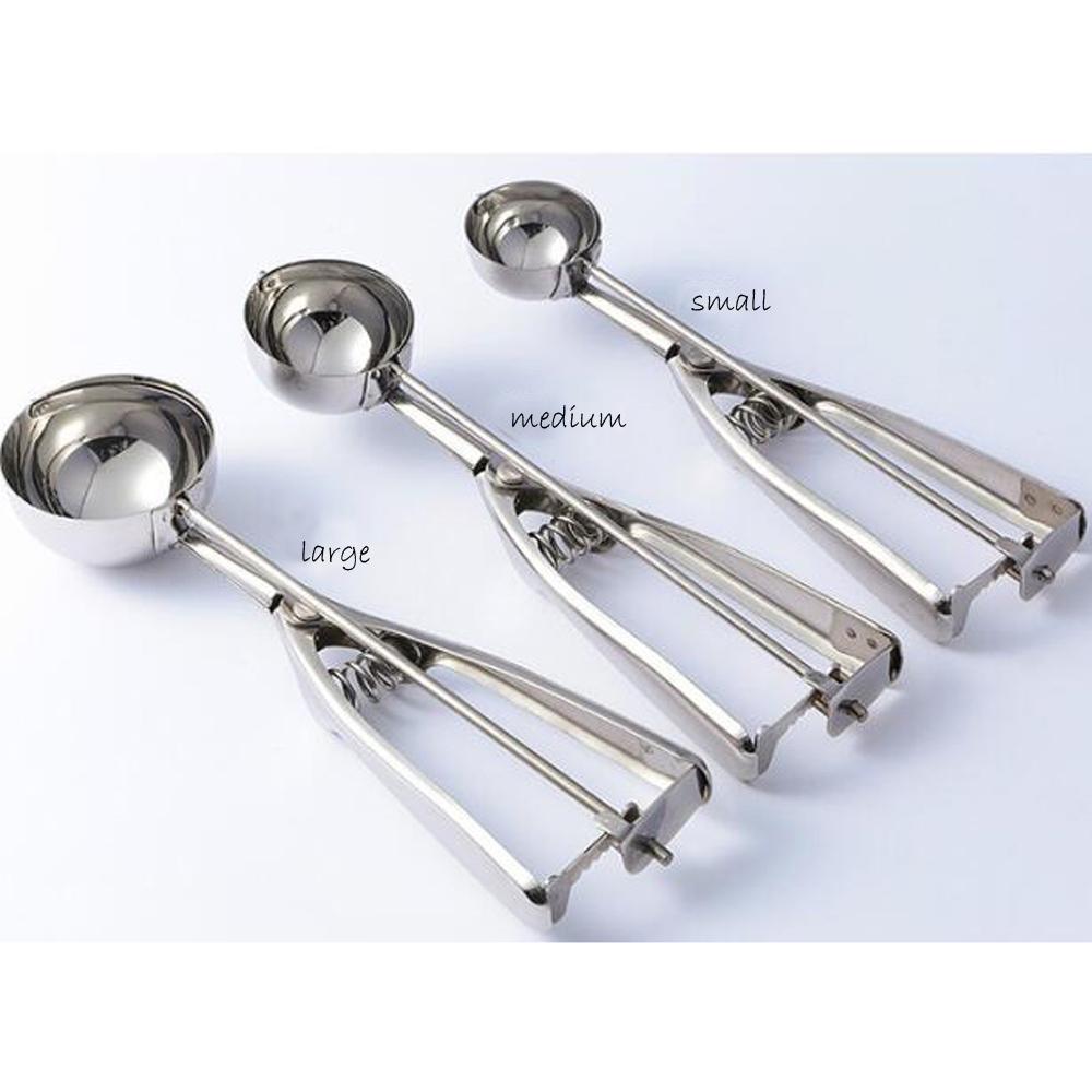 4cm/5cm/6cm Ice Cream Spoon Kitchen Ice Cream Potato Spoon Spring Handle Stainless Steel Fruit Spoon Kitchen Accessories