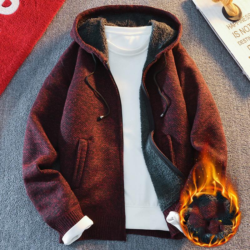 Classic Men's Knitted Sweater Cardigan Hooded Jackets Casual Streetwear Full Zip Cardigans Jackets Coat