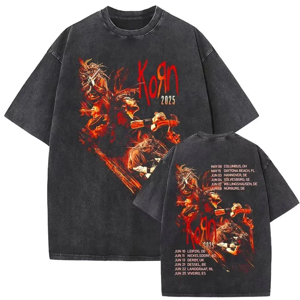 Korn Nu Metal "Follow the Leader" Album del 1998 Grafica Hopscotch Oversize Vintage Lavato Streetwear Maglietta Top per Fan del Nu Metal e del Rock