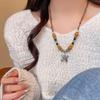 Ceramic Beaded Butterfly Pendant Necklace Female Niche Design High-end Collarbone Chain Famous Style Jewelry