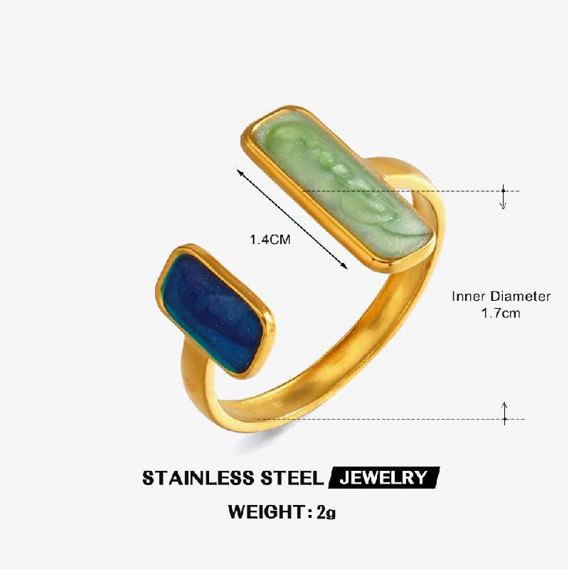 Vintage Stainless Steel Geometric Rings Women Oil Dripping Square Adjustable Open Rings Fashion Minimalist Banquet Jewelry Gifts