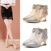 Summer New Fashion Pointed Back Zipper High Heel Fashion Women's Sandals Large Size Rhinestone Breathable Mesh Cool Boots