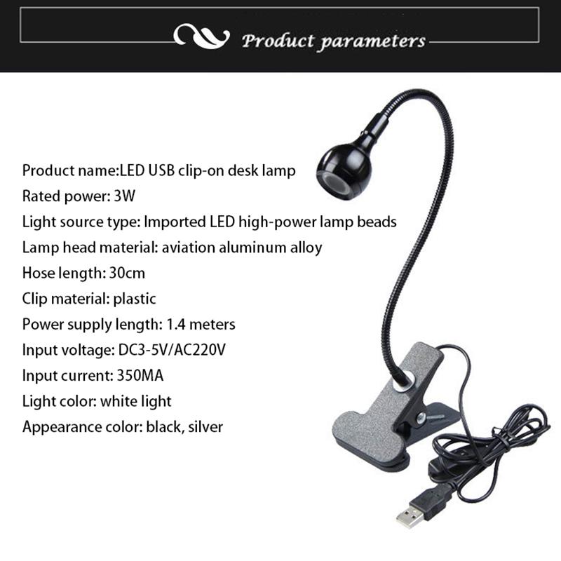 Led Clip Lamp Eye Protection Student Study Desk Lamp Computer Keyboard Lamp Dormitory Metal Material Desk Lamp USB Powered