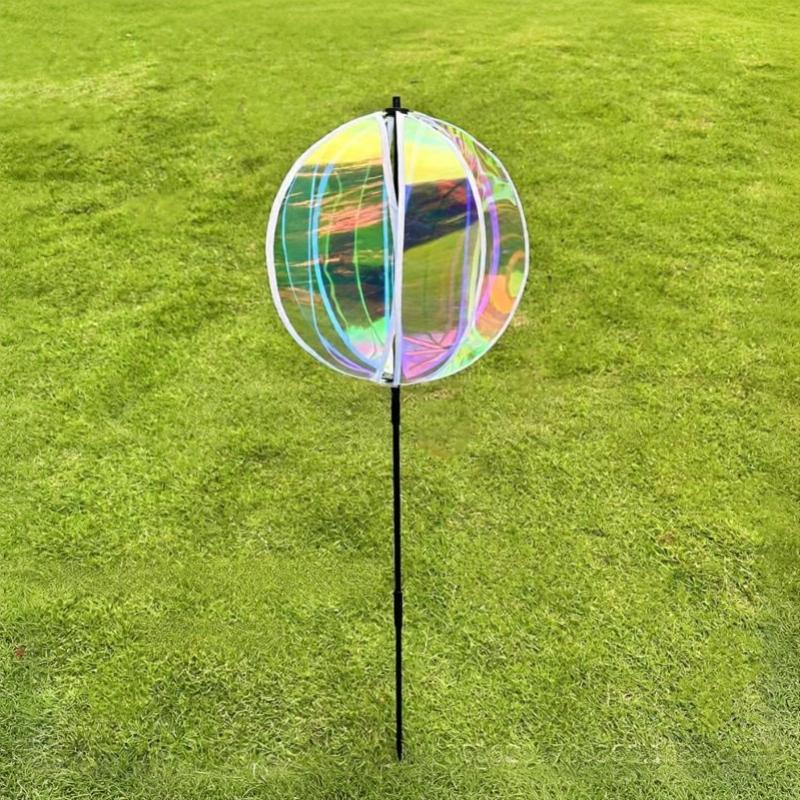 Reflective Ball Wind Spinner Colorful Windmill Sturdy Plastic Art Decor for Balcony Lawn Courtyard Outdoor Decoration