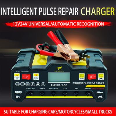 Chargeur de Voiture 12V 24V 220W Entièrement Automatique Haute Fréquence Intelligent à Impulsions Réparation Chargeur Haute Puissance avec Écran LCD