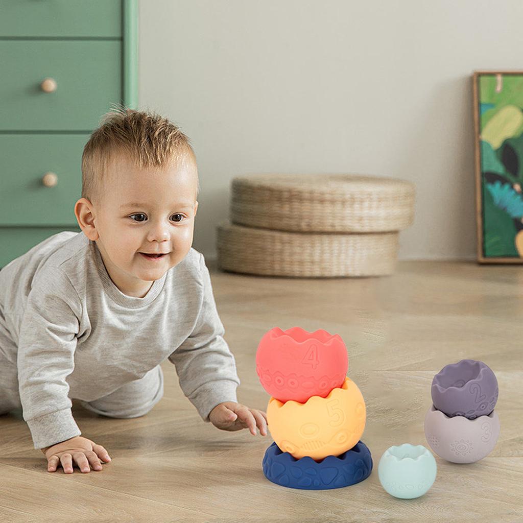 Children's Educational Soft Rubber Toy Stacking Game For Infants' Early Learning, Grasping And Sensory Development, Building Block Stacking Game