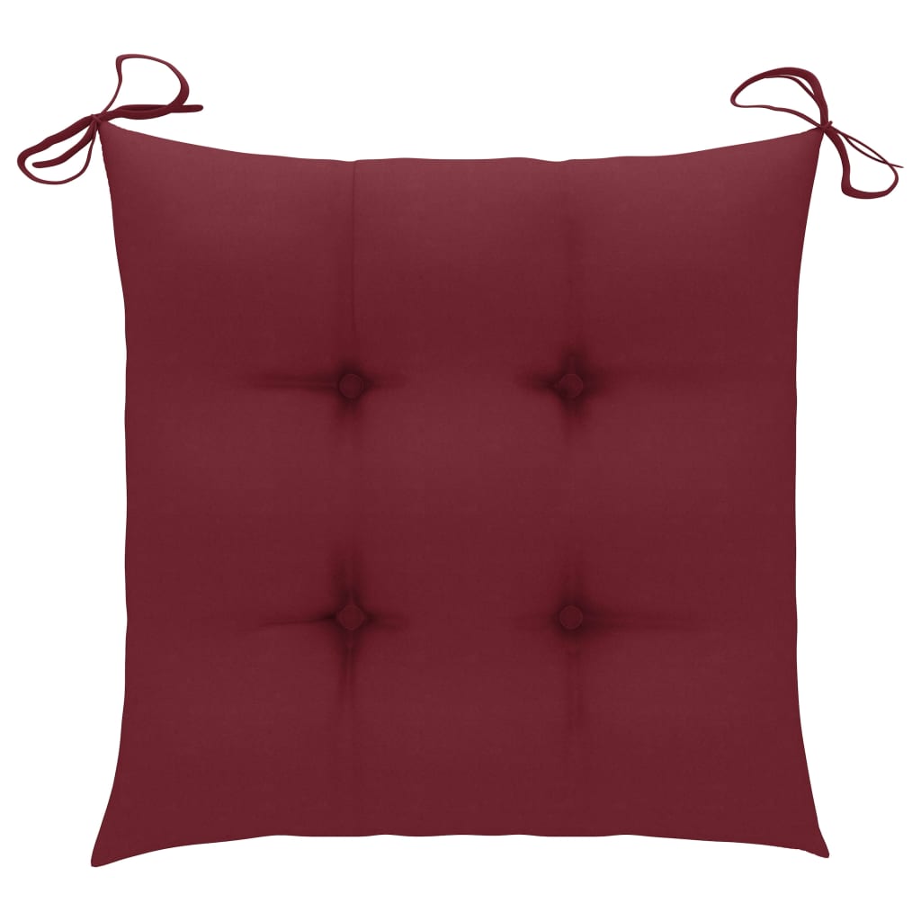Garden Chairs with Burgundy Cushions 3 pcs Solid Teak Wood