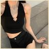 Sexy Tank Top Metal Heart Halter Crop Tops Women Summer Camis Backless Camisole Fashion Tube Female Casual Tee Sleeveless Vest
