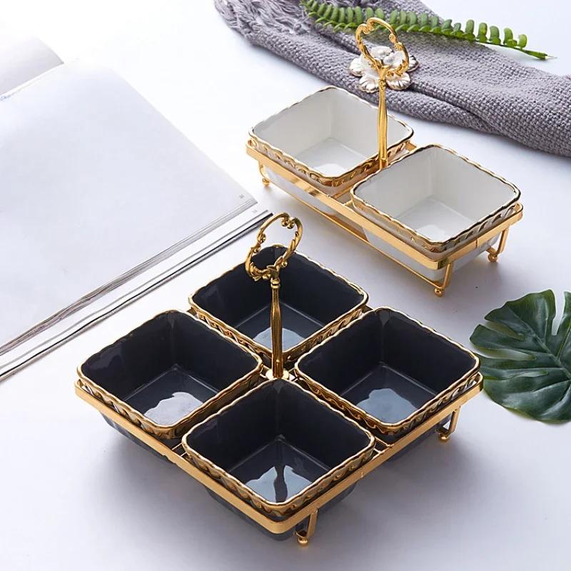 Ceramic Compartmented Fruit Plate Trays for Serving Food Snack Dish Ceramic Dishes To Eat Plates Bowl Tray Dry Tableware Kitchen