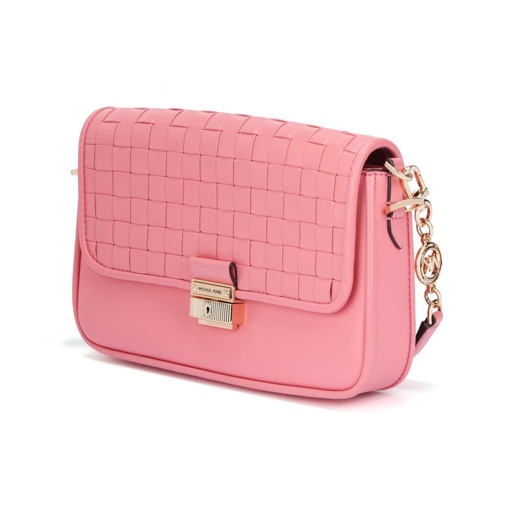 Michael Kors Mk Bradshaw Solid Letter Logo Chain Quilted Weave Flap Leather Baguette Bag Women Bags Light-Pink 30S1G2BL1T-644