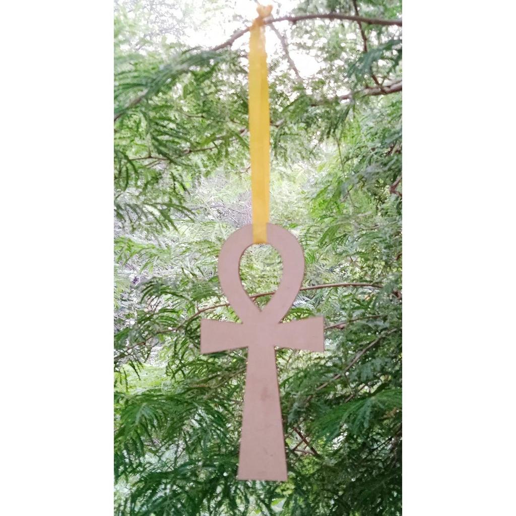 Wandbehang aus Holz, lasergeschnitten: Ankh-Kreuz, Unvollendet