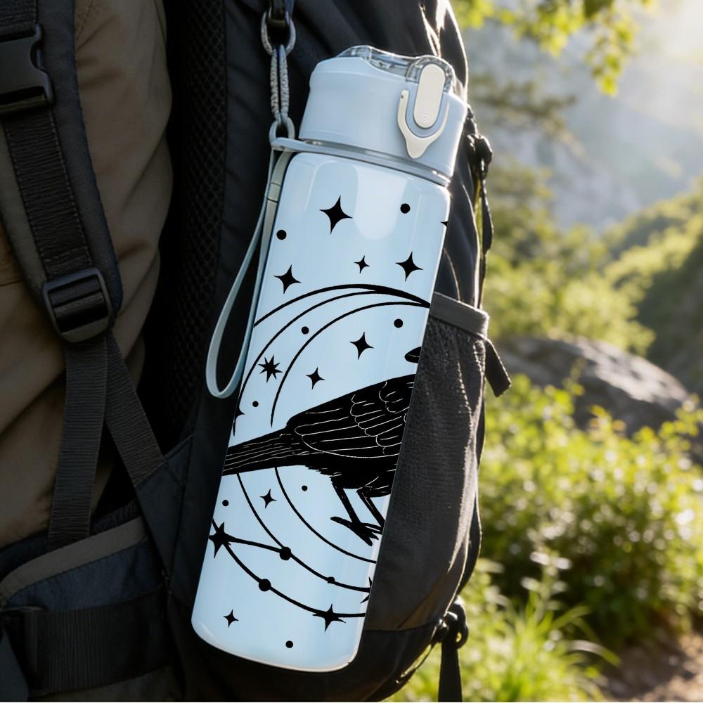 1PC Crow Moon Star Night Print 750ml Color Plastic Sports Water Bottle Leakproof Flip Straw Lid Suitable for Sports Office Home Use