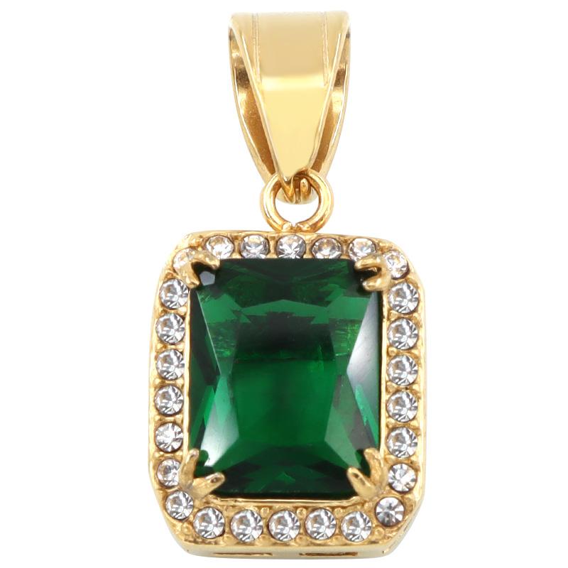 Customize Various Shapes Gemstone Necklace Pendant Stainless Steel 18K Gold Plating Opal Square Fashion  Pendant