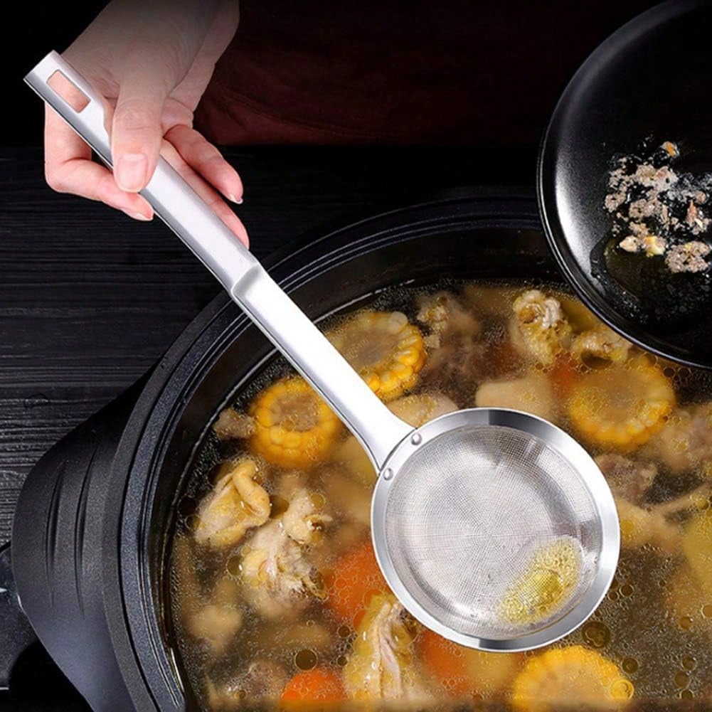 Fine Mesh Oil Strainer Spoon, Multifunctional Kitchen Tool for Removing Grease and Foam, Stainless Steel Colander Spoon, Food Oil Strainer