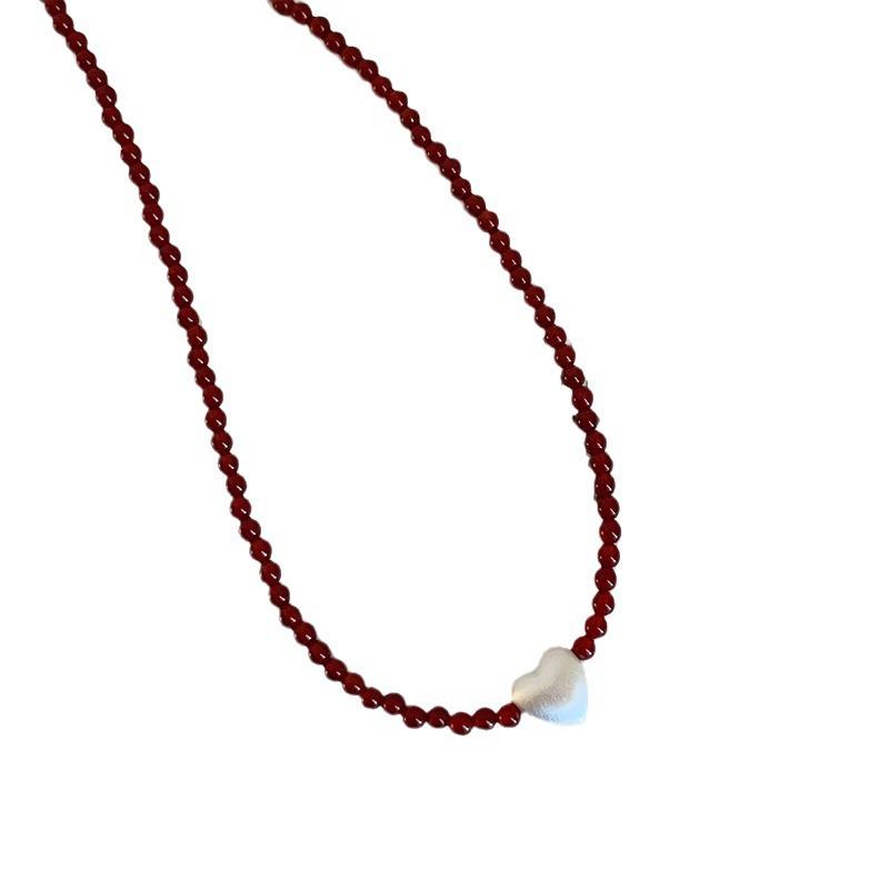 Onyx Beaded Love Necklace Women'S Light Luxury High-End Sense Personality Fashion Temperament Trend Versatile Neck Chain Sweater Chain