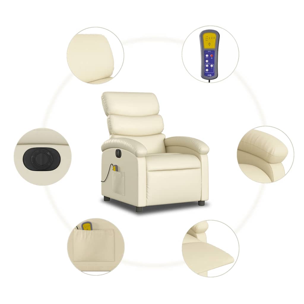 Electric Massage Chair Cream Faux Leather