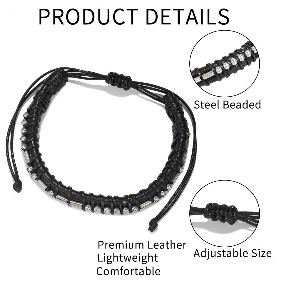 Morse-Code Lederarmband mit Edelstahl-Anhängern für Paare und als Geschenk