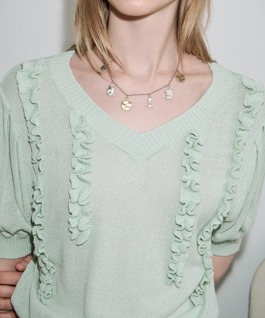 SINOON Puff Ruffle Knit Pullover (Mint)