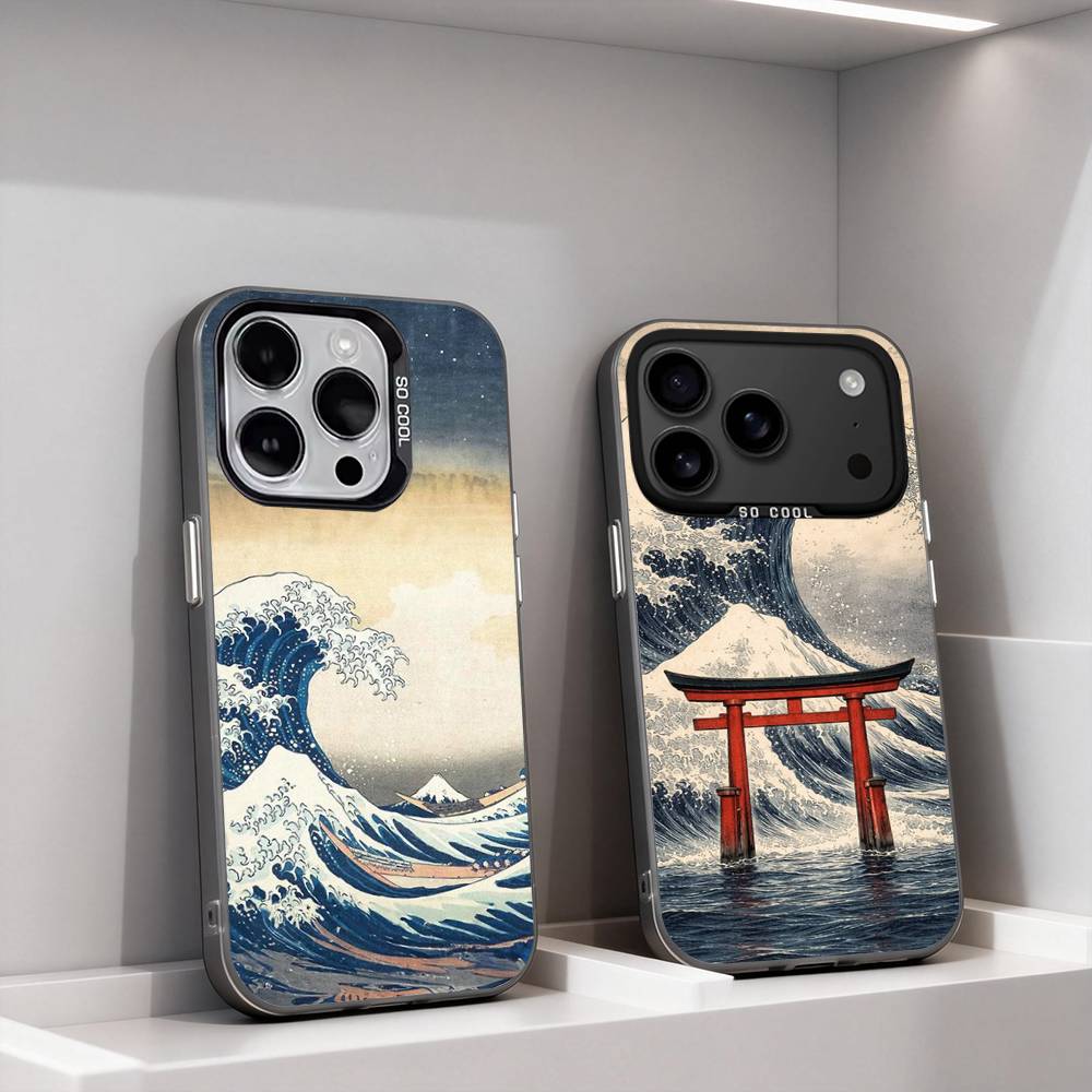 Ukiyo-e Art Ocean Waves Phone Case For iPhone 17,16,15,14,13,12,11,Pro,XS,Max,Plus,Mini,SE4,E IMD Matte Black