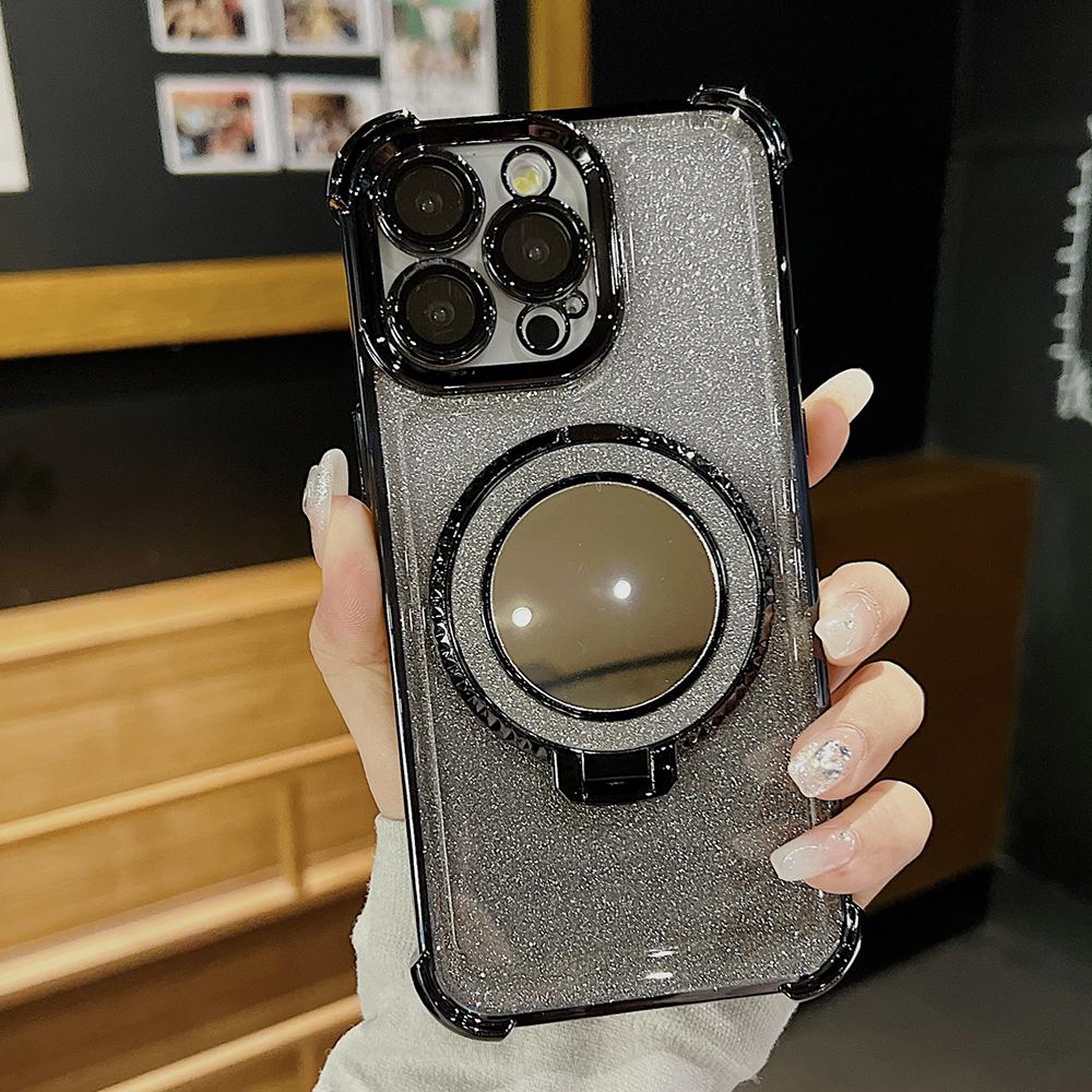 Pokovování Flash Držák zrcátka Stojan Měkký silikon Vzduchový polštář se čtyřmi rohy Ochranné pouzdro odolné proti nárazu pro Samsung Xiaomi Poco Redmi