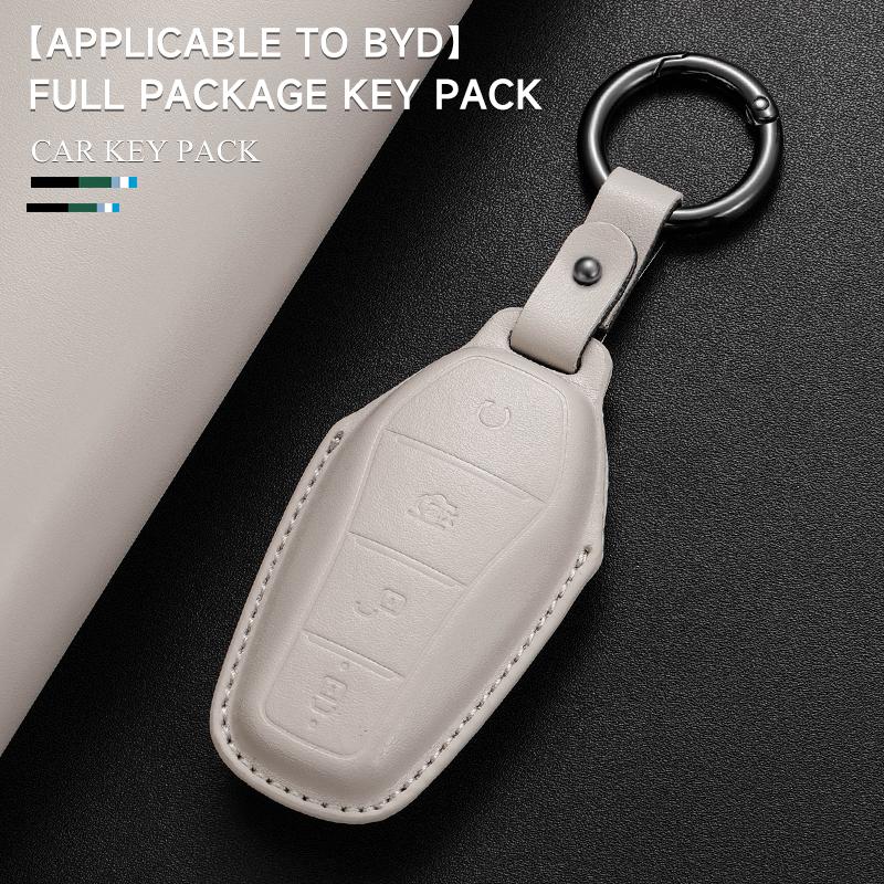 Genuine Leather Car Key Case Cover Key Bag For BYD Han EV Tang Dmi Song Pro Qin Plus Dolphin Yuan Protect Set Car Accessories