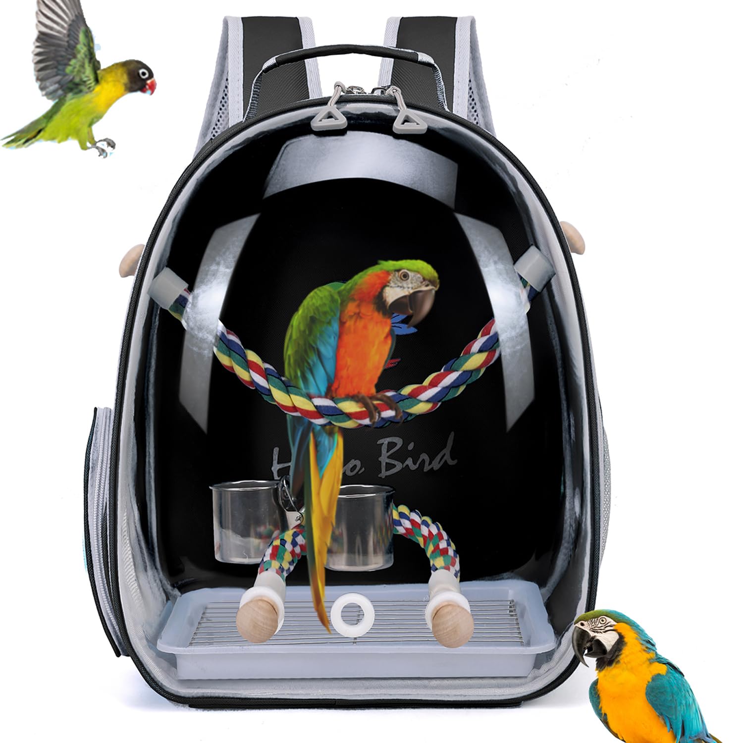 

Сумка-переноска для птиц Hopeholic для и с жердочкой, кормушкой и дышащим прозрачным местом для хранения для и эвакуации волнистых попугайчиков, попугаев, корелл, чёрный