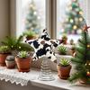Soft Fabric Star Tree Topper Plush Star Christmas Treetop Ornament with Milk Cow Pattern for Farmhouse Holiday Home Decor