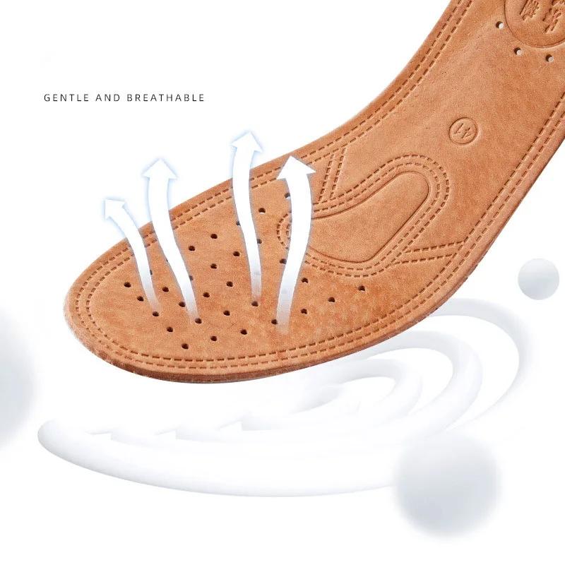 Fashion 2pc Cowhide Leather Insole for Shoes Men Boots Shoe Inserts Soft Breathable Deodorant Anti-slip Template Shock Absorbing Insoles