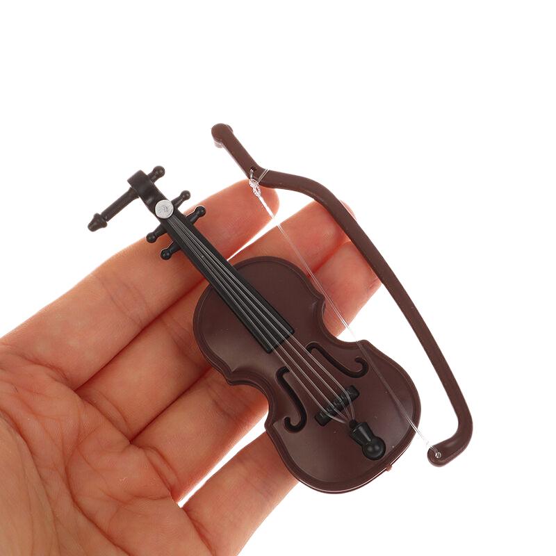 Dollhouse Miniature Violin Simulation Handmade Wood Grain Violin Model Desktop Decor DIY Doll House Pretend Enjoy Toy Accessories