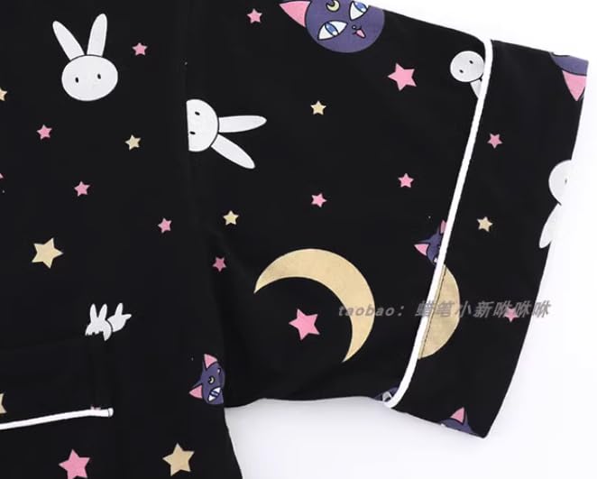 Dom Teporna Sailor Moon Magical Character Short Open Top and Bottom Summer Pink Pajamas, Design, 100% Cotton, Sleeve, Collar, Loungewear, Souvenir,