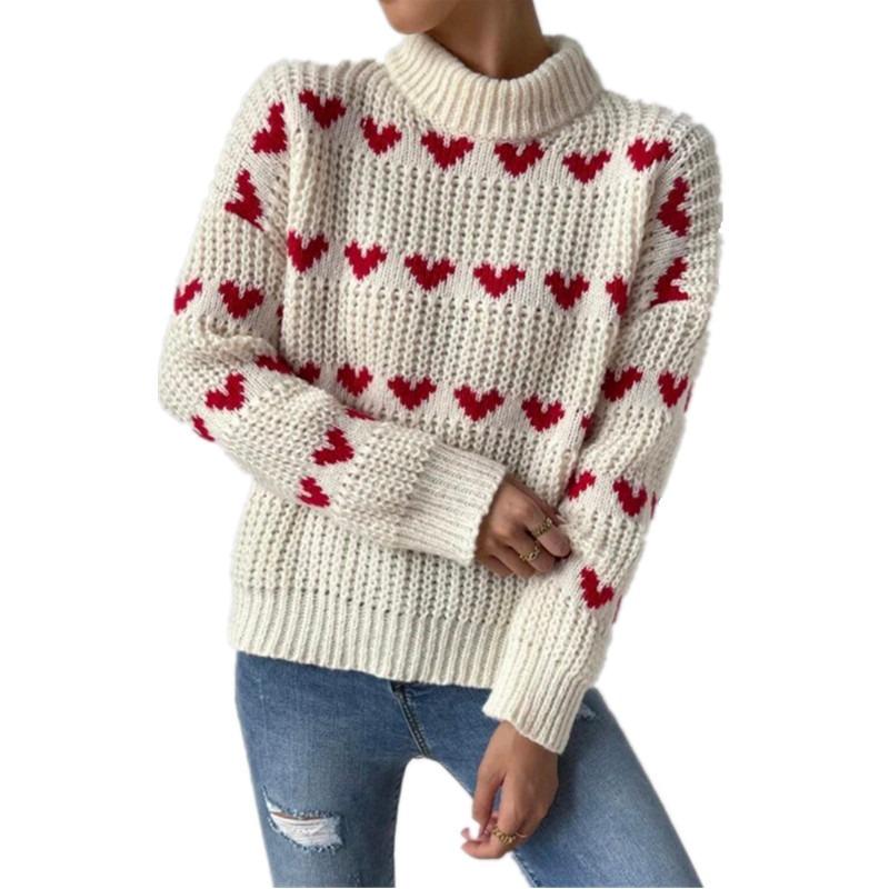 Damen lockerer Pullover mit Love-Jacquard