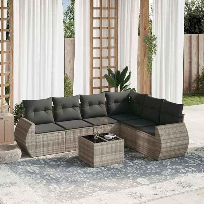 VidaXL Garden Lounge Set with Cushions 7 Pcs, Patio Sofas, Patio Furniture Set, Outdoor Furniture, Grey 3253759