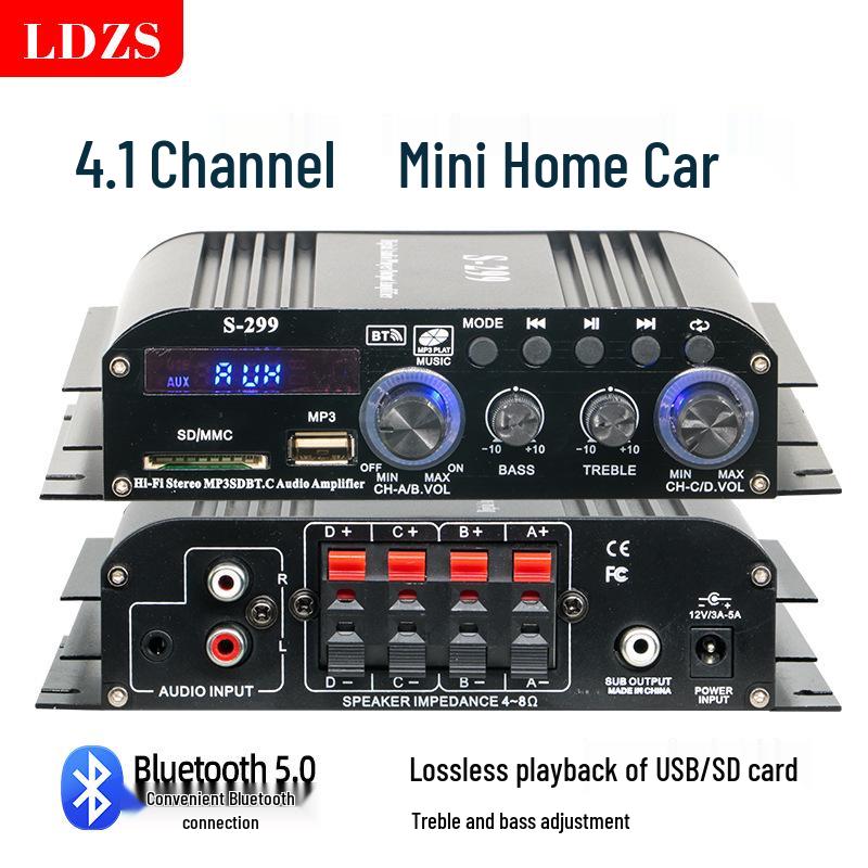 Bluetooth 4.1 Channel Professional Power Amplifier with USB & Card Slot for Home/Car - Super Bass