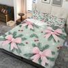 3pcs Christmas Duvet Cover Set with Pink Bow & Pine Branch Snowflake Berry Design - Soft Polyester Bedding, Zipper Closure