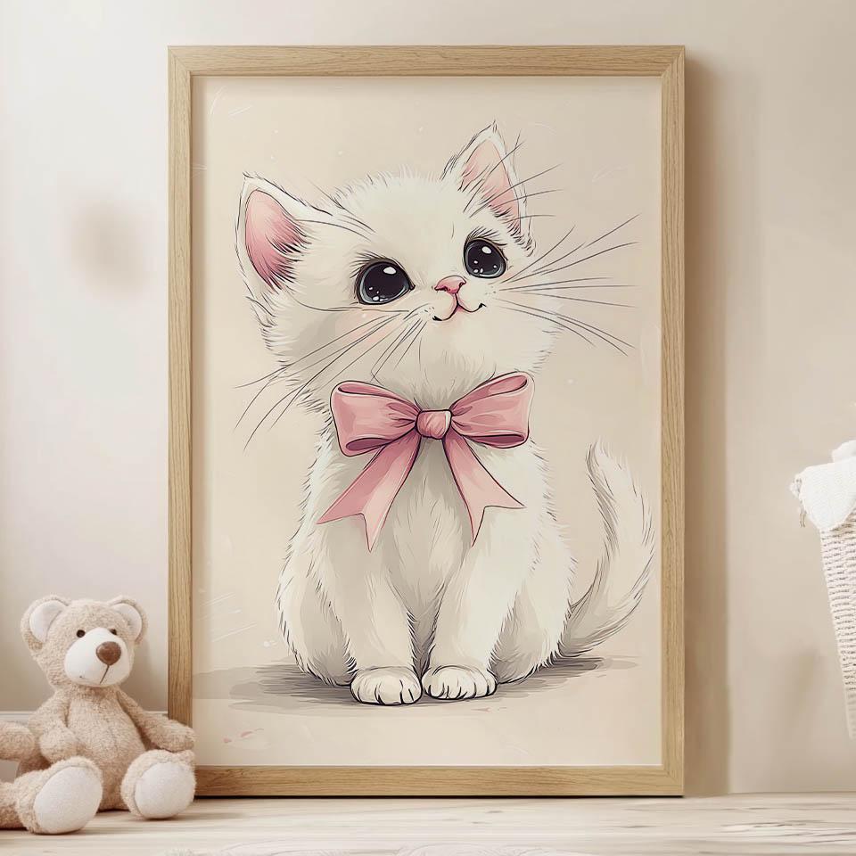 Plakat Urocza Kotek Z Różową Kokardką Plakat Urocza Kotek Z Różową Kokardką, 40X50 Cm, Bez Ramy, Papier Matowy 230 Gsm
